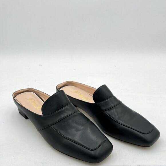 Women Luxury Leather Mules, Closed Square Toe Loafer, Med Chunky Heel Backless - Picture 2 of 7